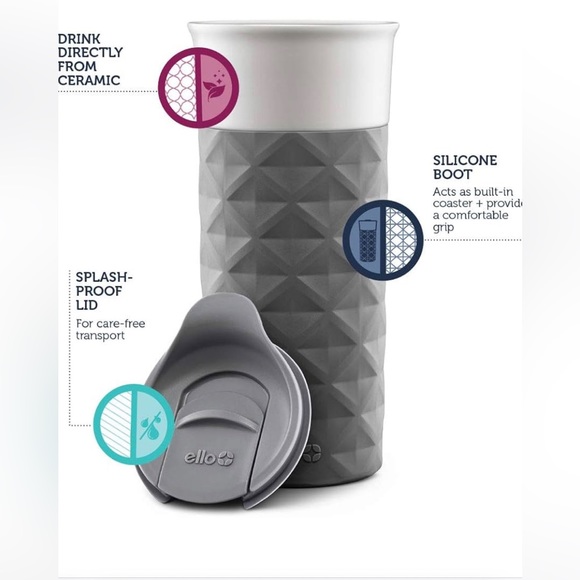 Ello Ogden Ceramic Travel Mug with Splash-Resistant Slider Lid and Protective - Picture 7 of 7